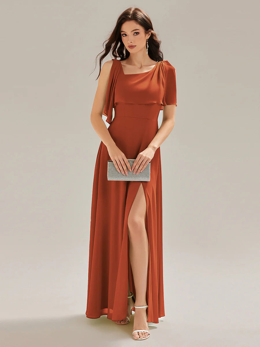 Sleeveless Halter Neck A-Line Floor Length Dress with Thigh-High Slit Bridesmaid Dresses