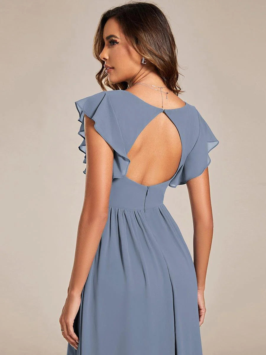 Ever LILYANA|Elegant V-Neck Open Back Ruffled Sleeves Chiffon Bridesmaid Dress