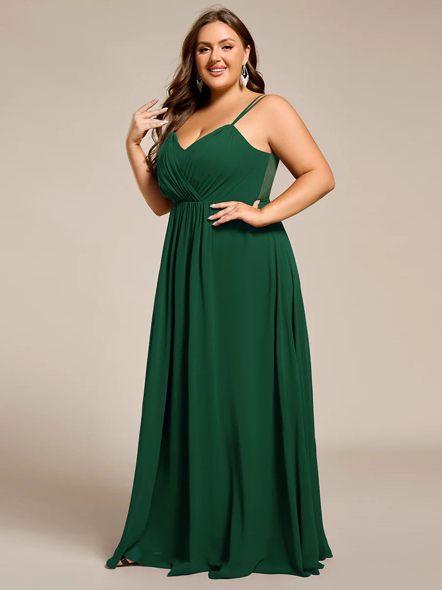 Plus Size Sleeveless V-Neck Appliques A-Line Floor Length Bridesmaid Dresses