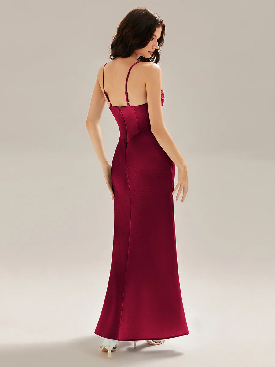 Sleeveless Deep V-Neck Gathered Jumpsuit with Flowing Ribbons Evening Dresses