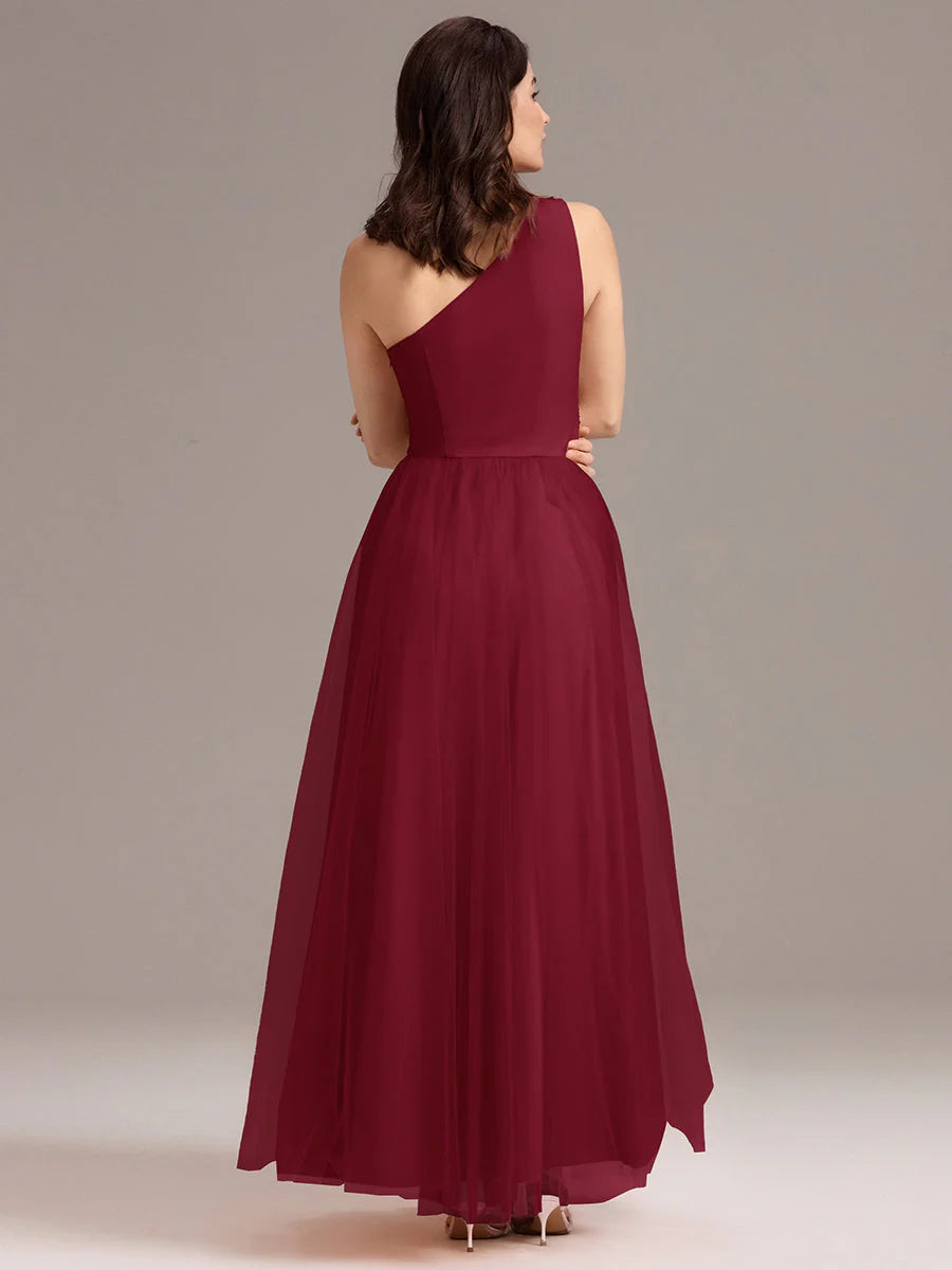 Custom Solutions Sleeveless Asymmetrical Pleated A-Line Floor Length Bridesmaid Dresses