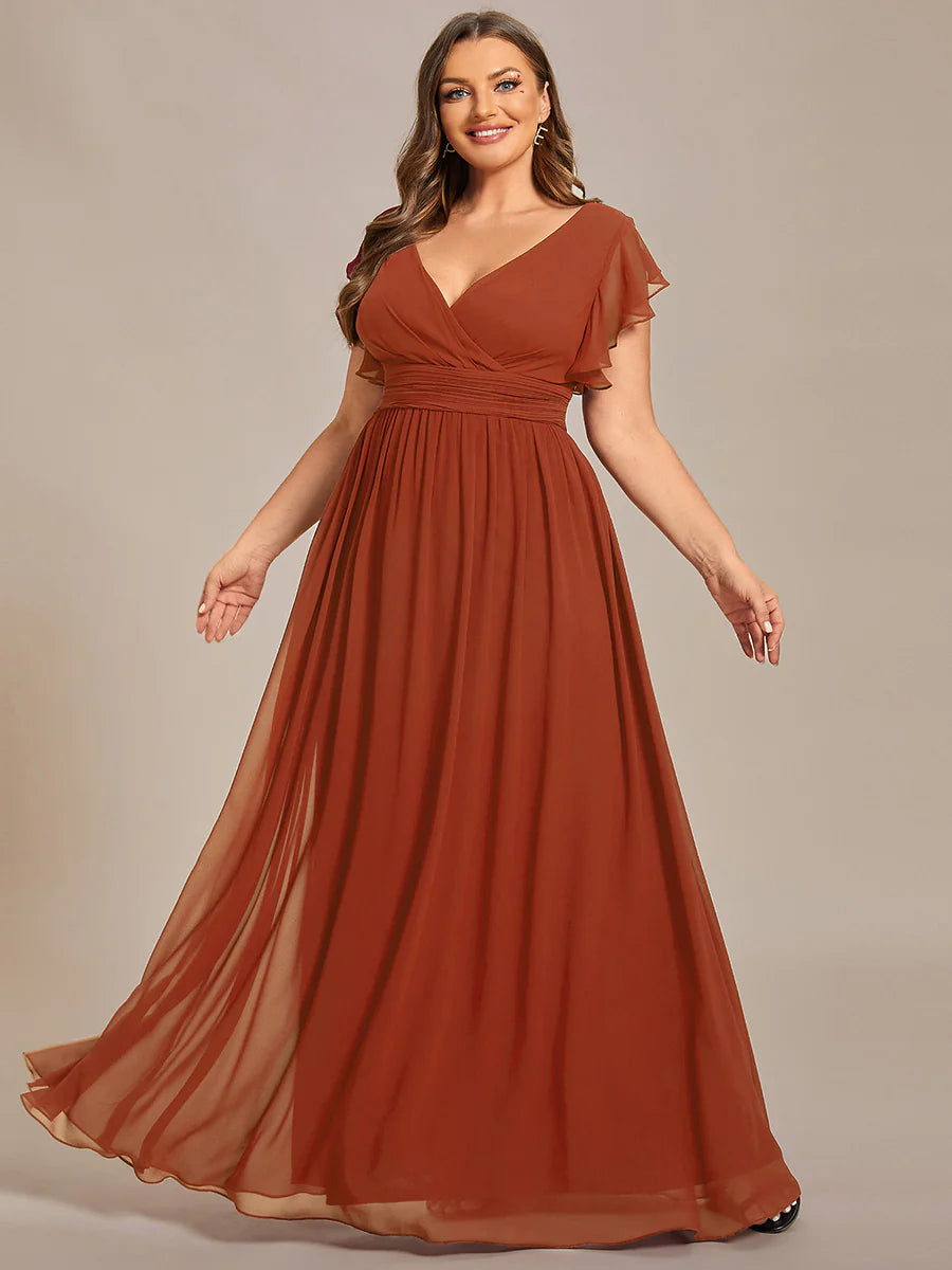 Plus V Neck Pleated Belted Ruffles Wholesale Bridesmaid Dresses