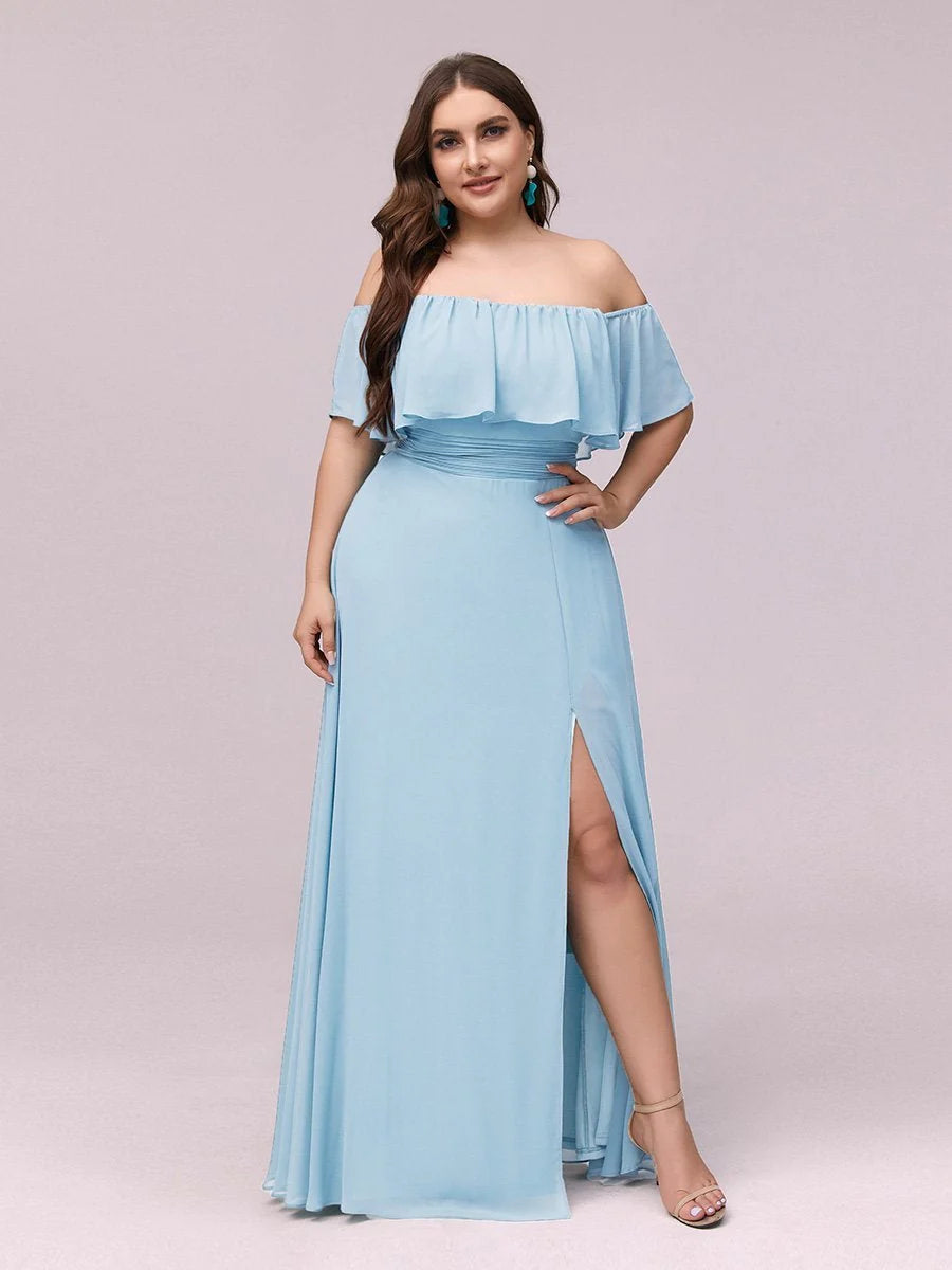 Women's Plus Size Ruffle Thigh Split Wholesale Bridesmaid Dresses