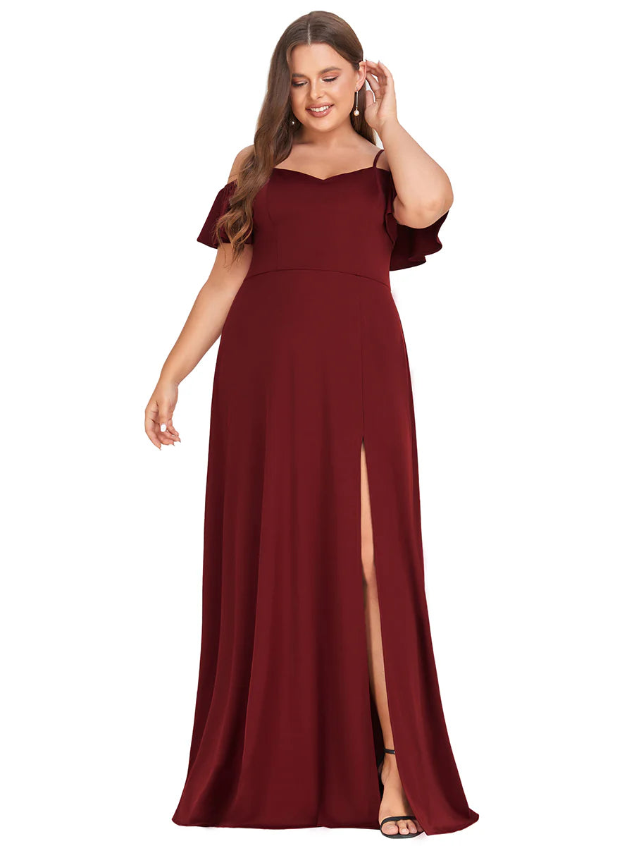 Plus Off Shoulder Floor Length A Line Sleeveless Wholesale Knitted Evening Dresses