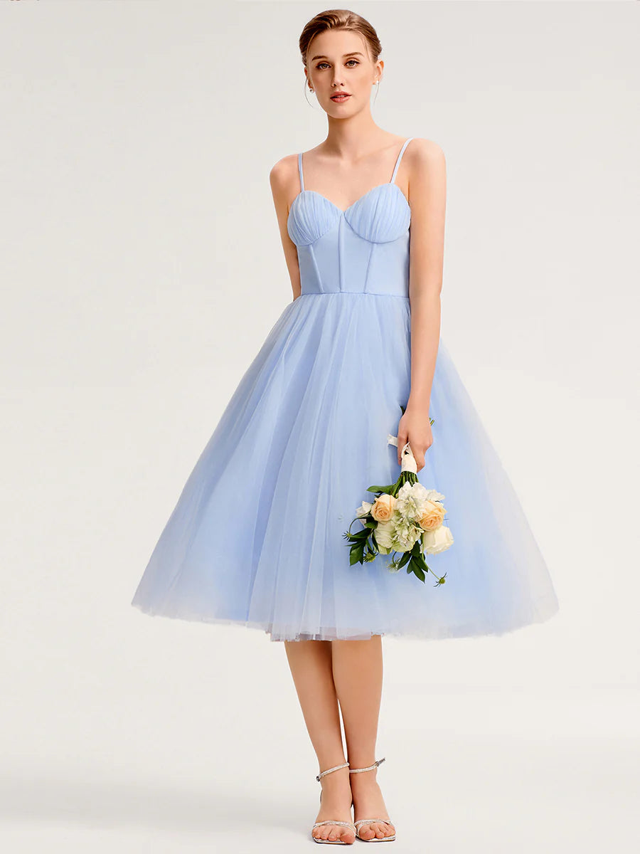 Sleeveless Sweetheart Neck Backless Pleated A-Line Midi Bridesmaid Dresses