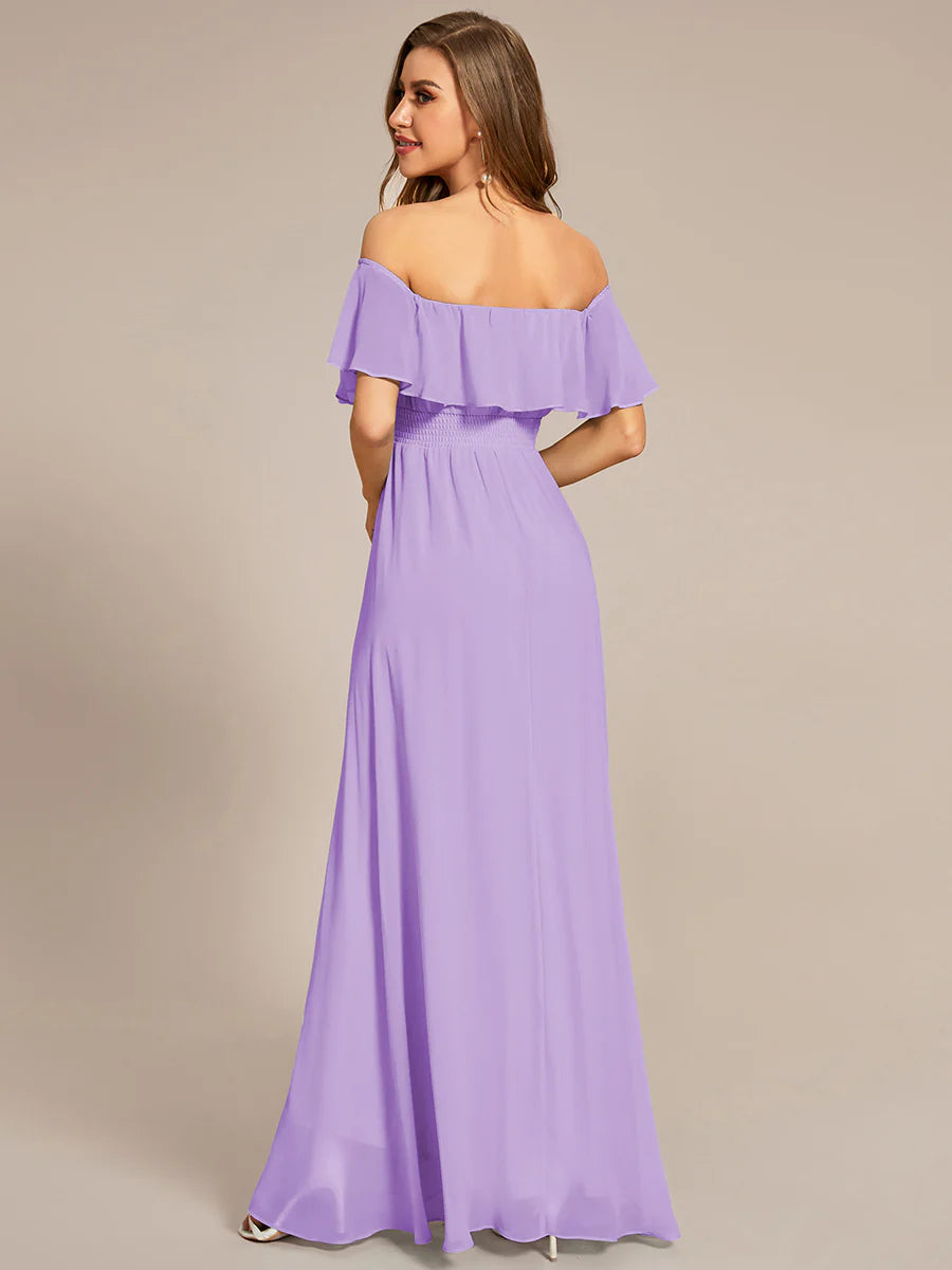 Off Shoulder Chiffon Split Wholesale Bridesmaid Dresses