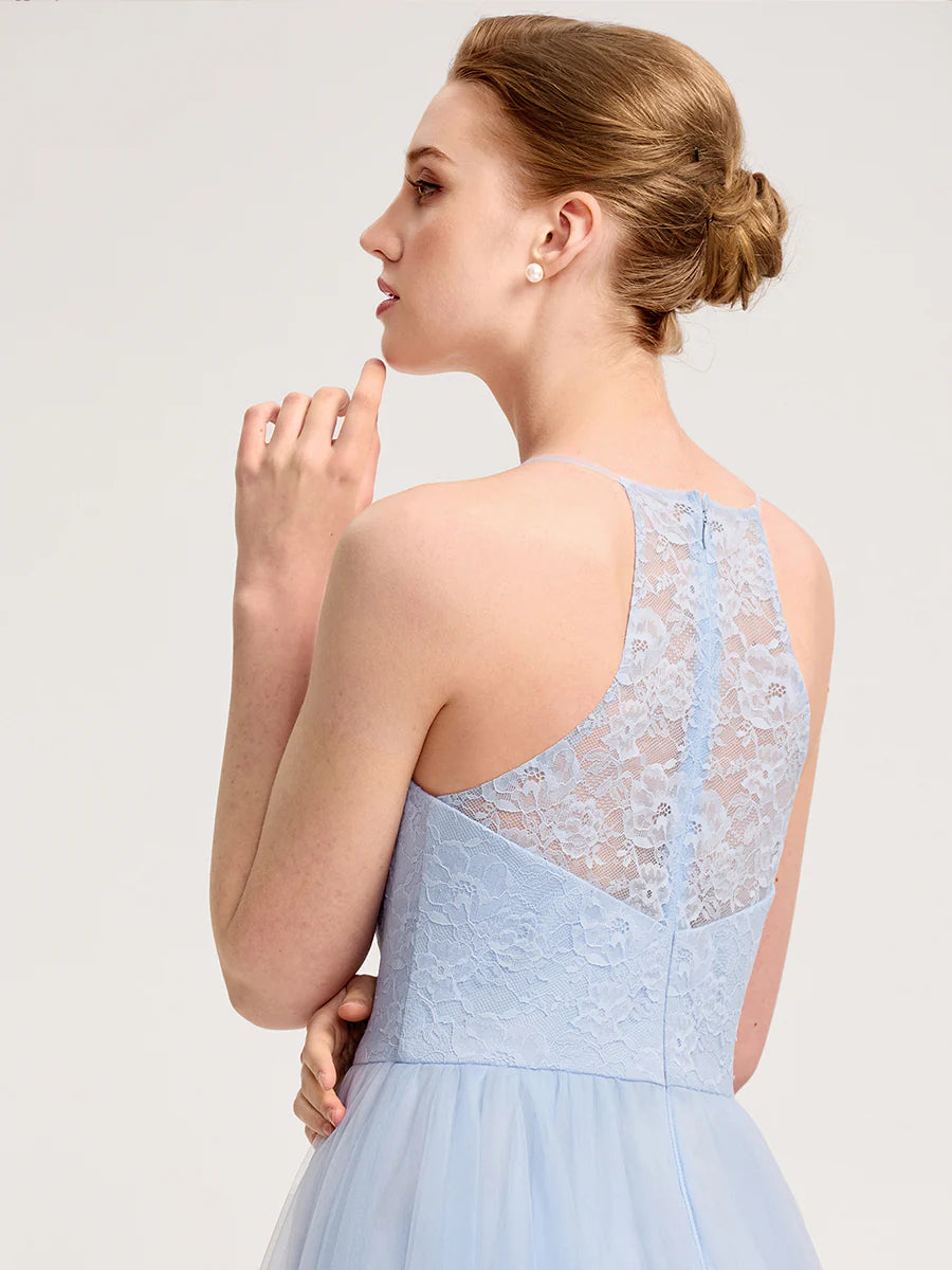 Bulk Order Sleeveless Halter Neck Floral Appliques A-Line Floor Length Bridesmaid Dresses