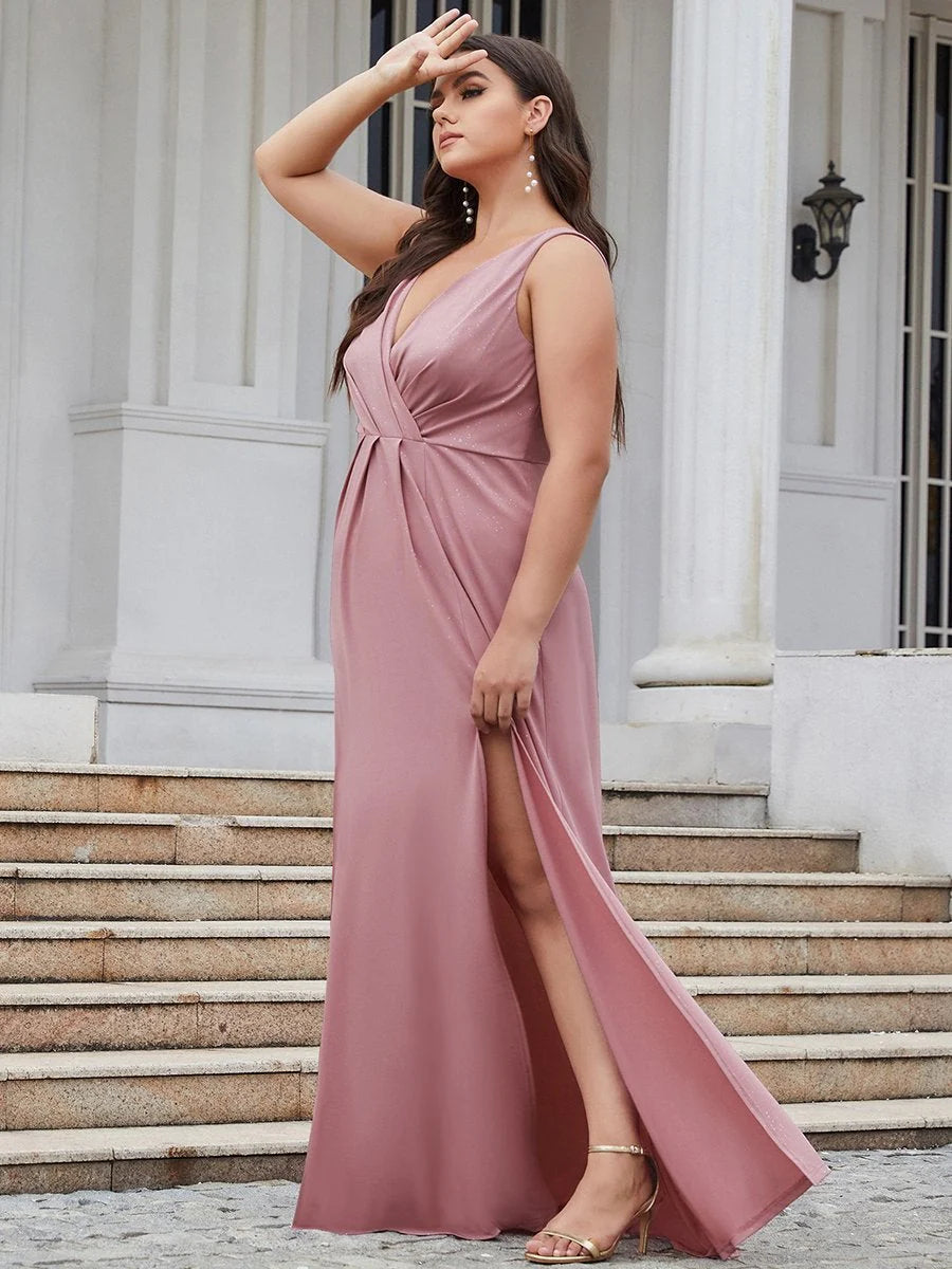 Floor Length V Neck Shimmery Wholesale Evening Dresses With Side Split
