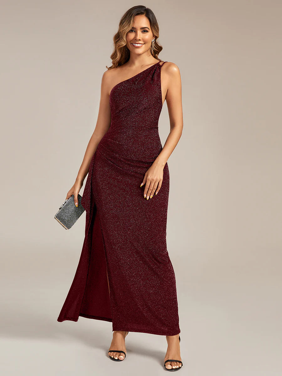 Sleeveless Asymmetrical High Stretch Maxi Dress with Ruffles Wedding Guest Dresses