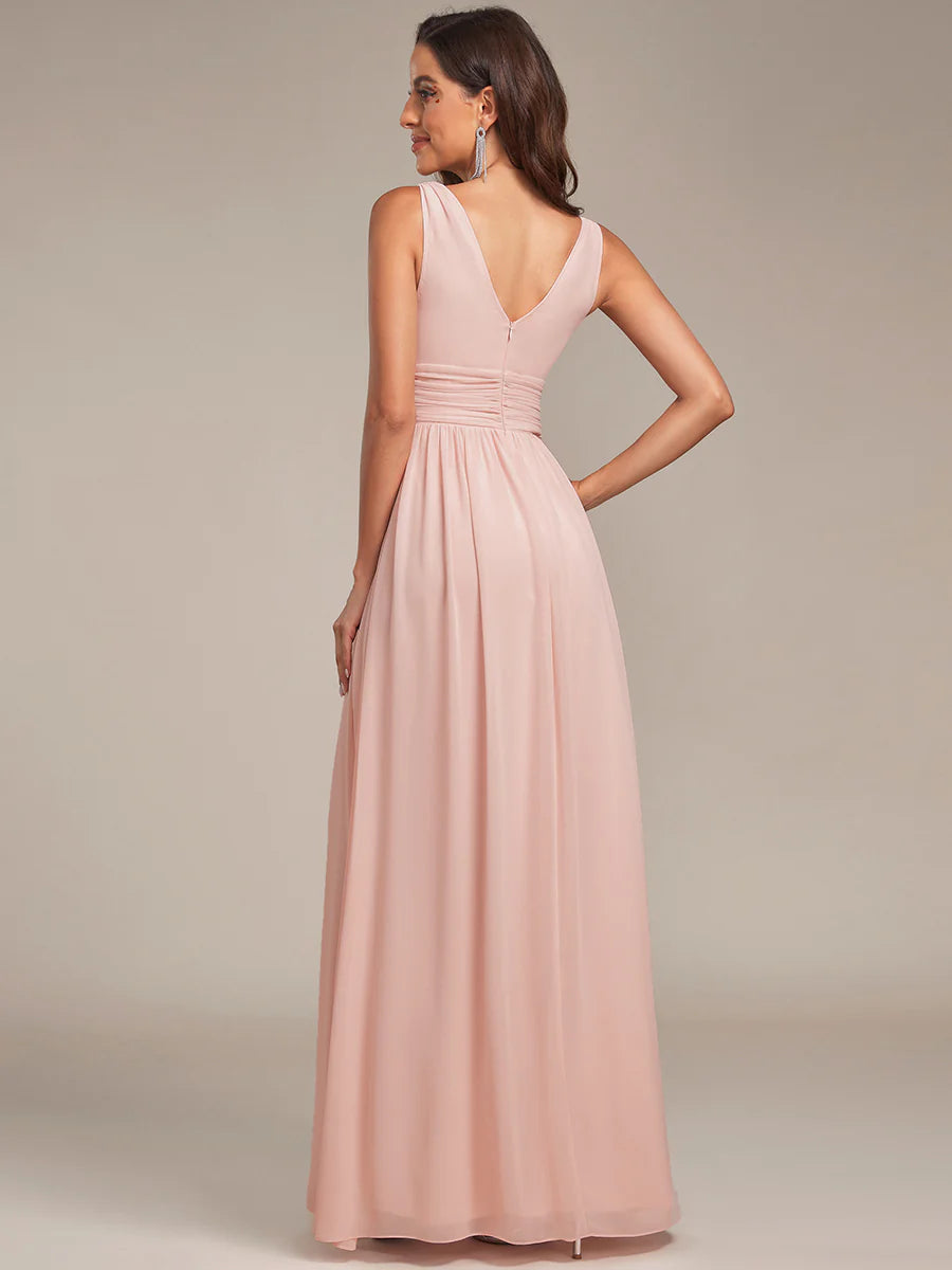 Elegant Double V-Neck Maxi Long Wholesale Bridesmaid Dresses