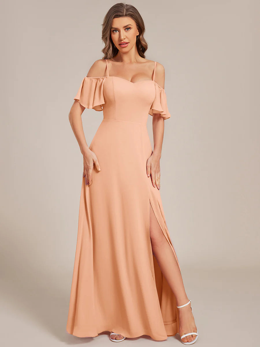 Wholesale High Split Chiffon Bridesmaid Dress With Spaghetti Straps