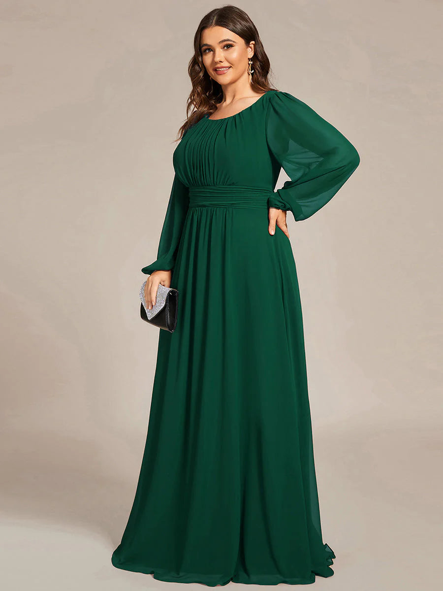 Plus Size Round Neck Wholesale Bridesmaid Dresses with Long Lantern Sleeves