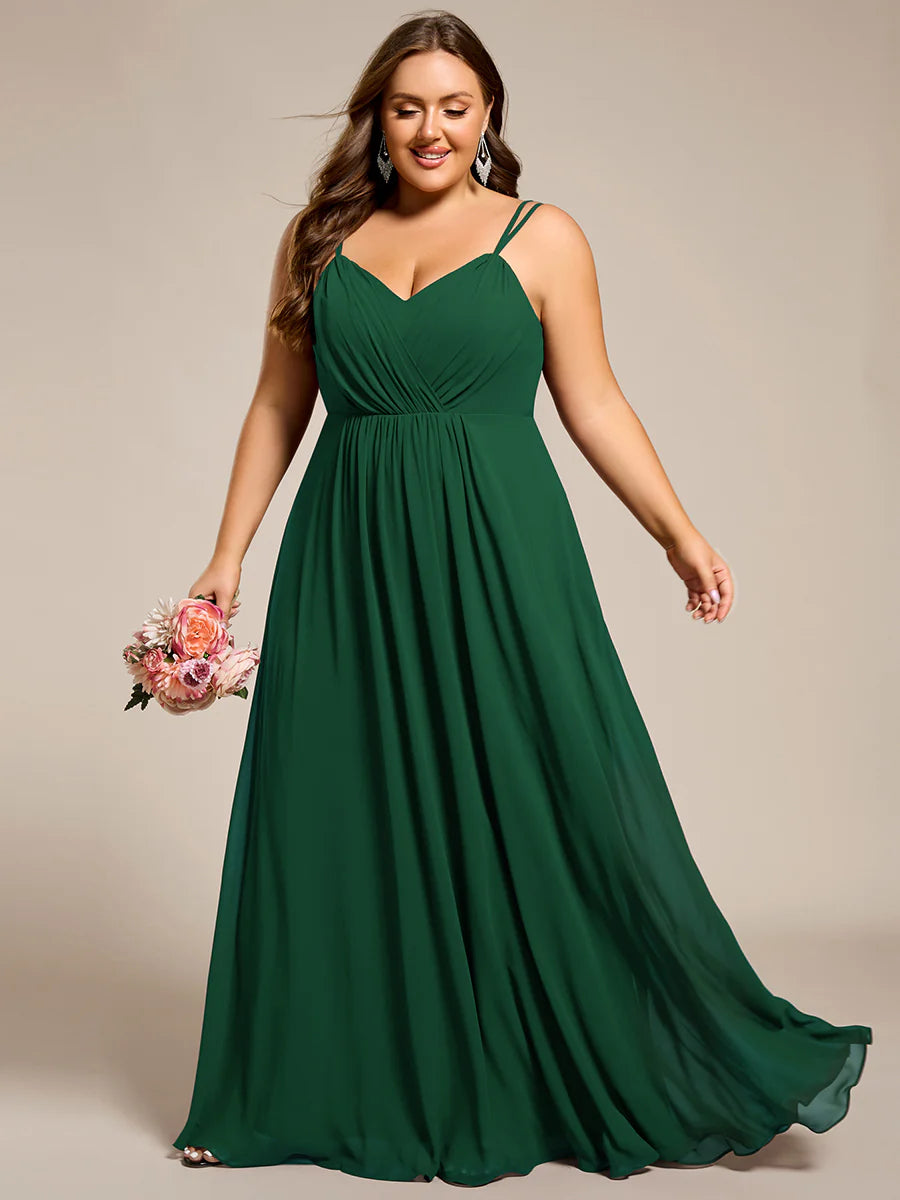 Plus Size Sleeveless V-Neck Appliques A-Line Floor Length Bridesmaid Dresses