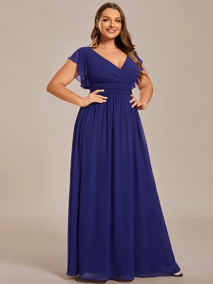 Plus V Neck Pleated Belted Ruffles Wholesale Bridesmaid Dresses