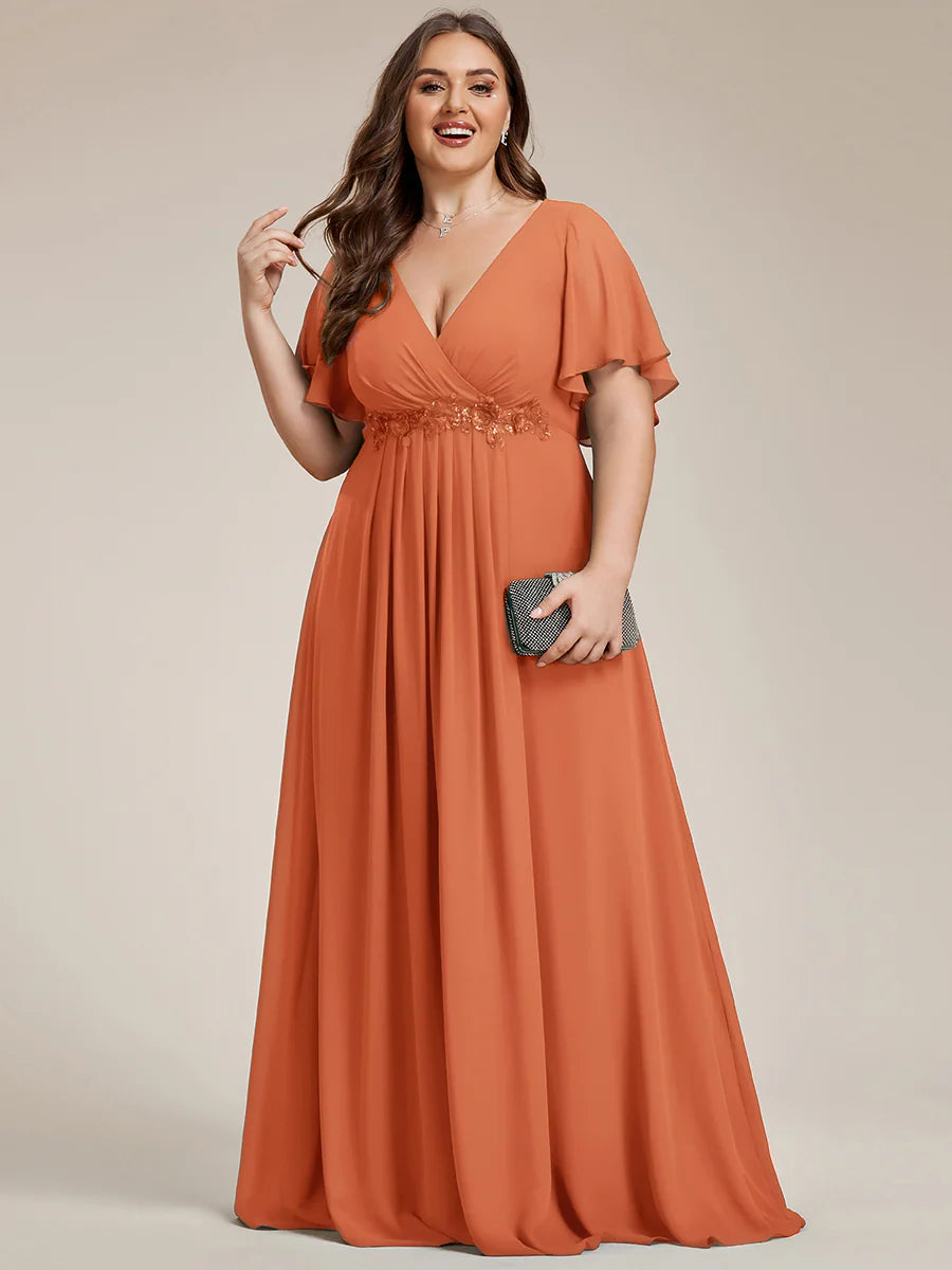 Plus V Neck Appliques Pleated Wholesale Bridesmaid Dresses