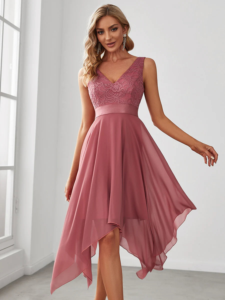 Bestsellers V Neck Lace Chiffon Homecoming Prom Dresses For Wholesale