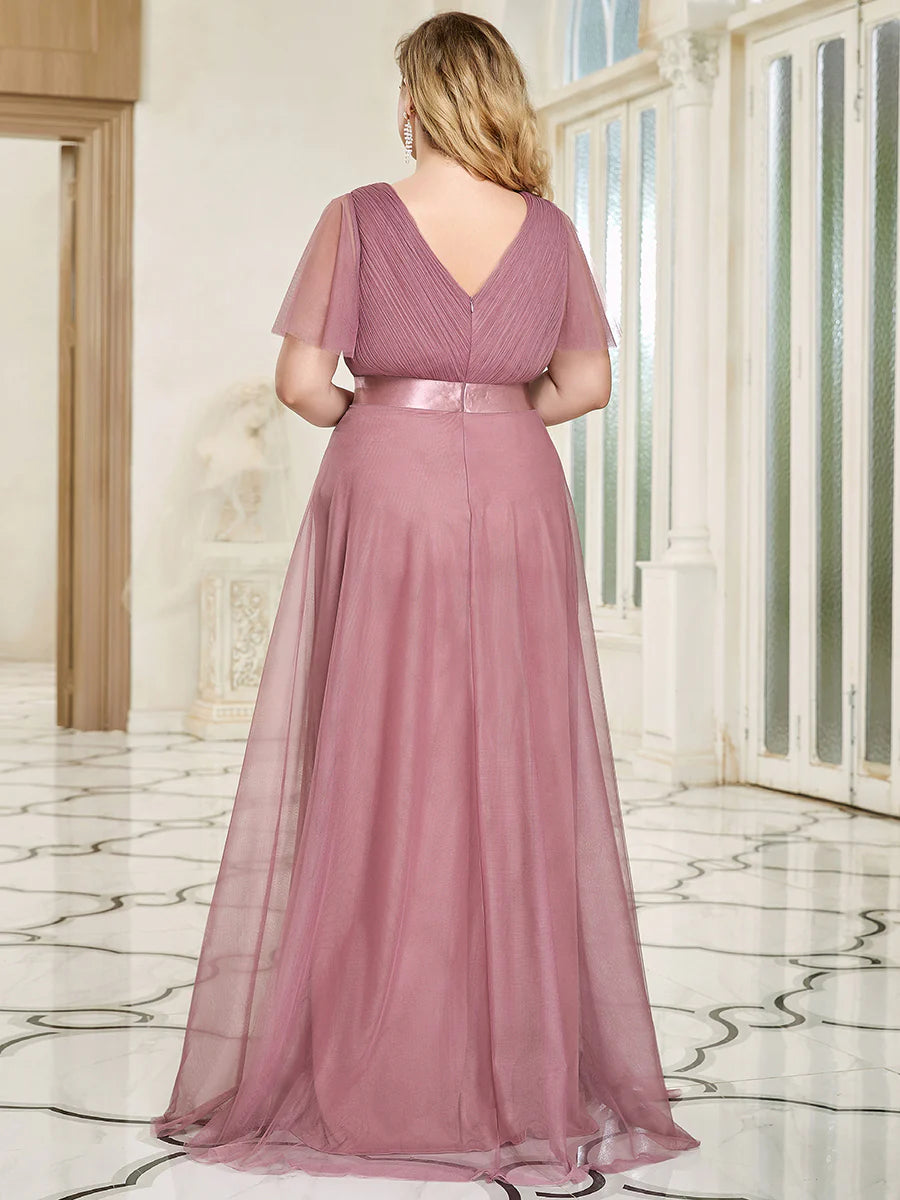 Plus Size Women's V-Neck Floor-Length Wholesale Bridesmaid Dresses