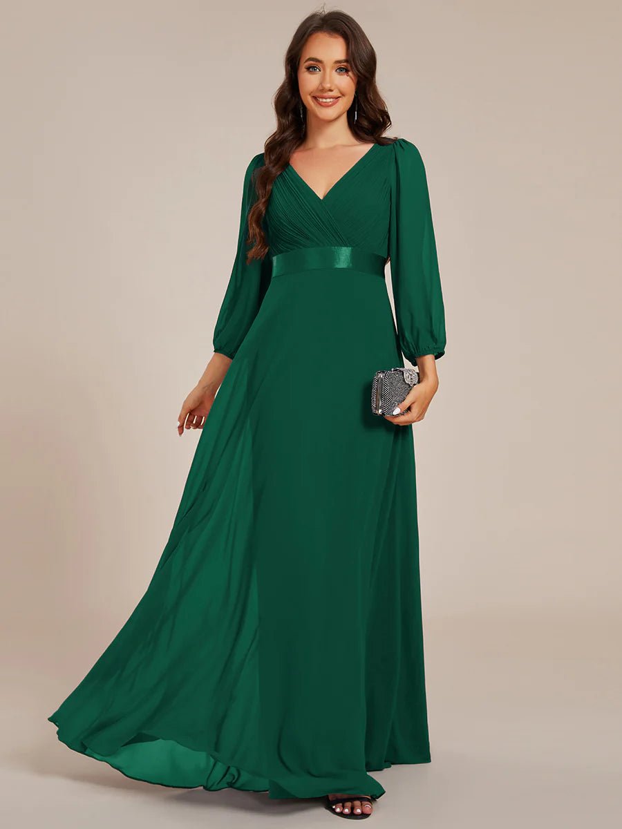Classical Floor Length Long Sleeves Empire Waist Chiffon Evening Dresses