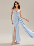 Sleeveless Deep V-Neck Gathered Jumpsuit with Flowing Ribbons Evening Dresses