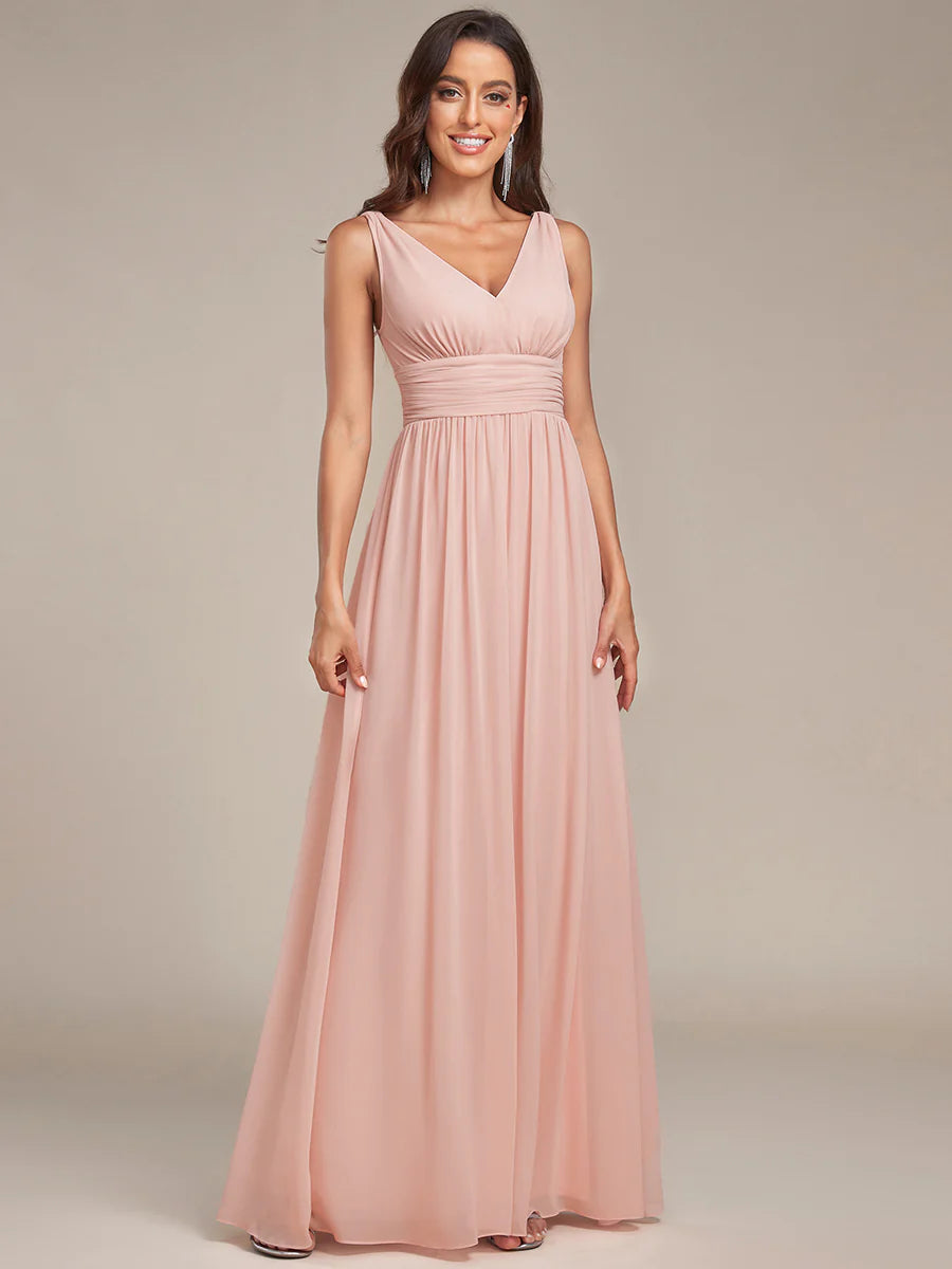 Elegant Double V-Neck Maxi Long Wholesale Bridesmaid Dresses