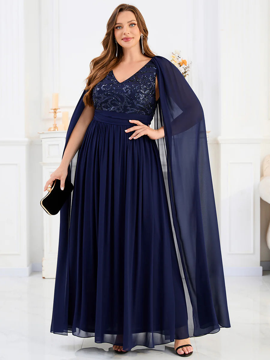 Bulk Wholesale Evening Sequin Chiffon Dresse with Sequin Applique