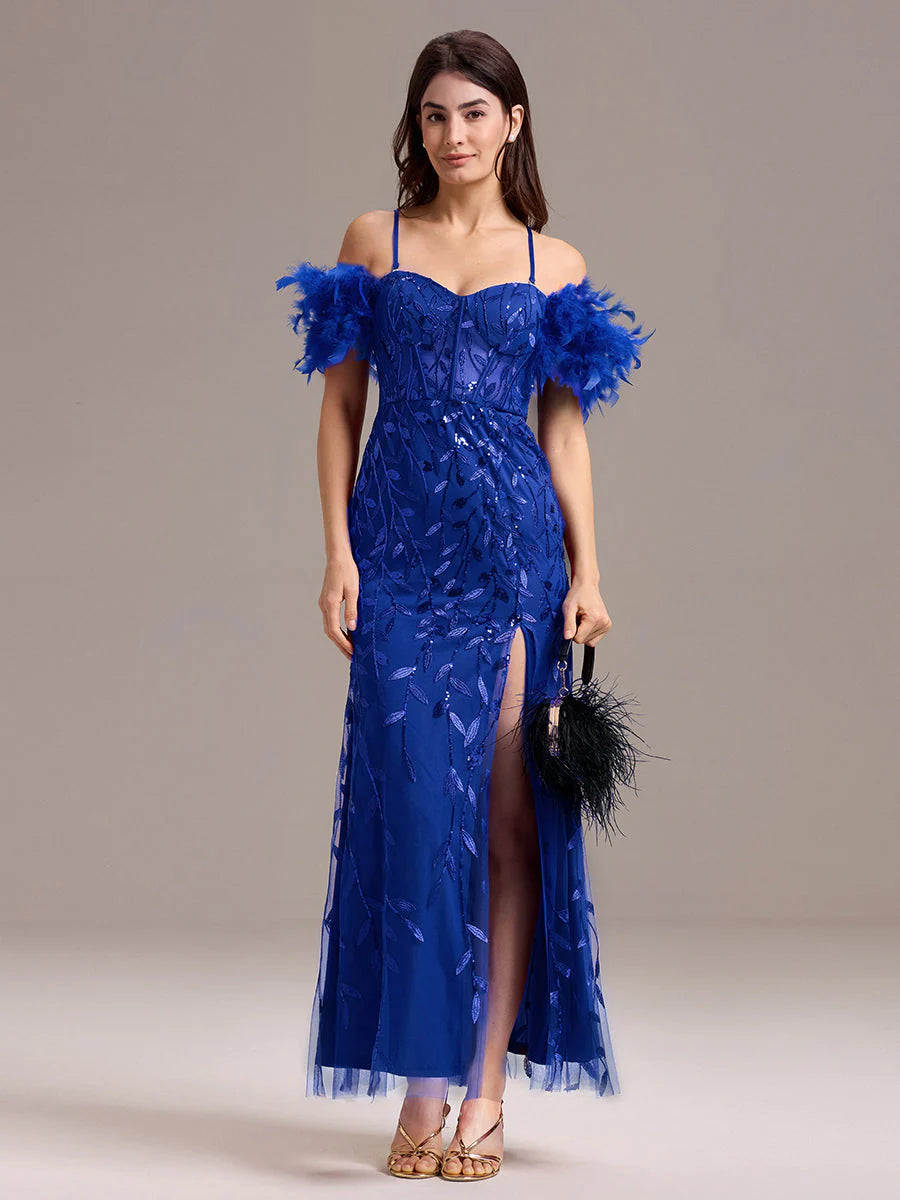Custom Made Strapless Floor Length Mermaid Dress with Slit & Square Neck Evening Dresses
