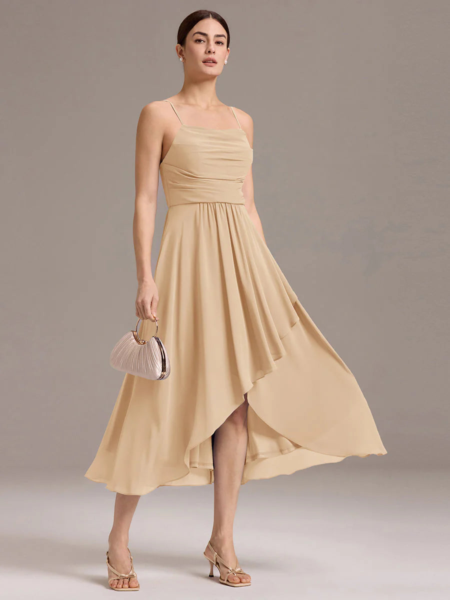 Custom Solutions Sleeveless Cowl Neck High-Low A-Line Non-Stretch Bridesmaid Dresses