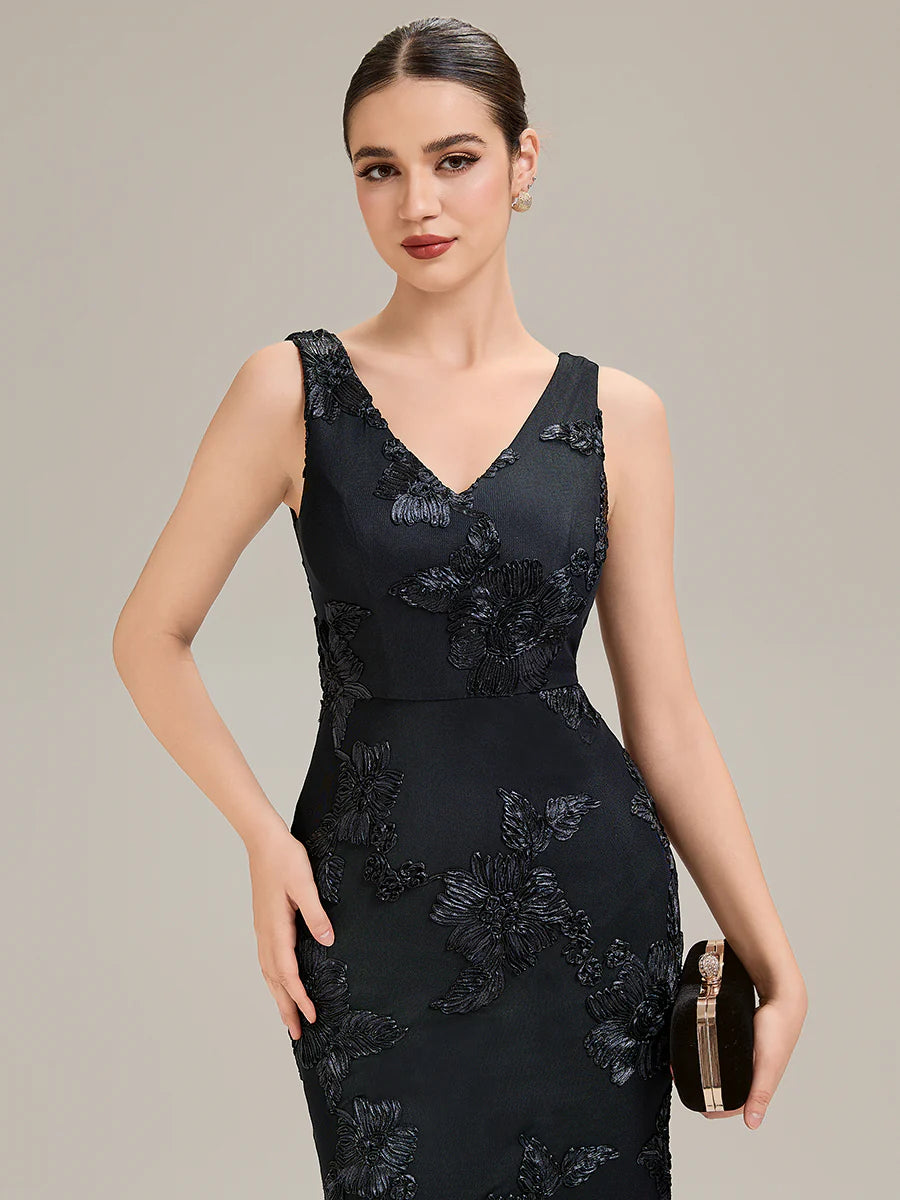 Sleeveless Deep V-Neck Fishtail High Stretch Midi Evening Dresses