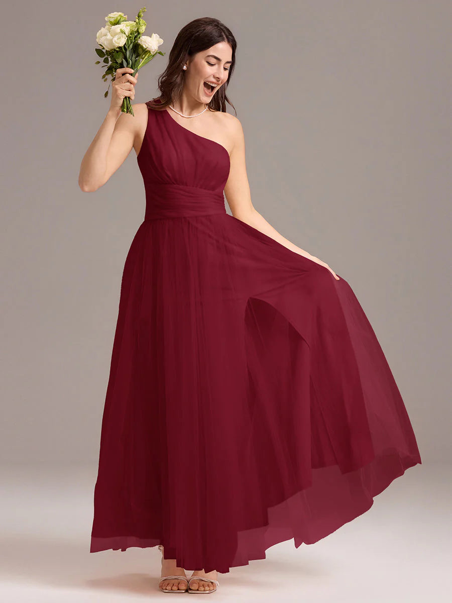 Custom Solutions Sleeveless Asymmetrical Pleated A-Line Floor Length Bridesmaid Dresses