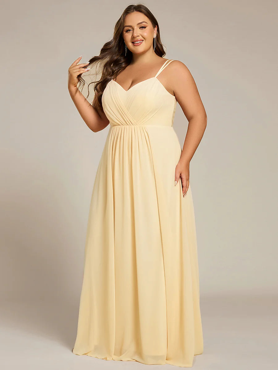Plus Size Sleeveless V-Neck Appliques A-Line Floor Length Bridesmaid Dresses