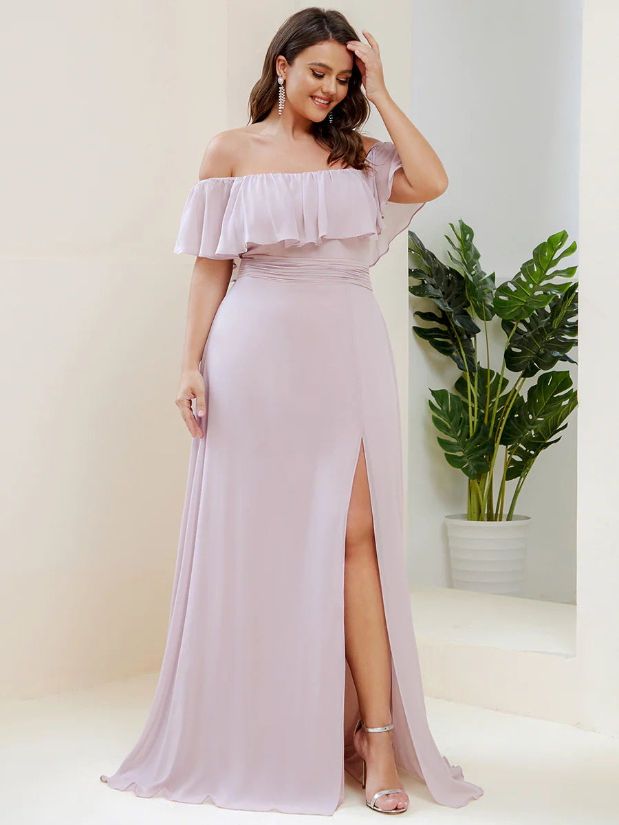 Women's Plus Size Ruffle Thigh Split Wholesale Bridesmaid Dresses