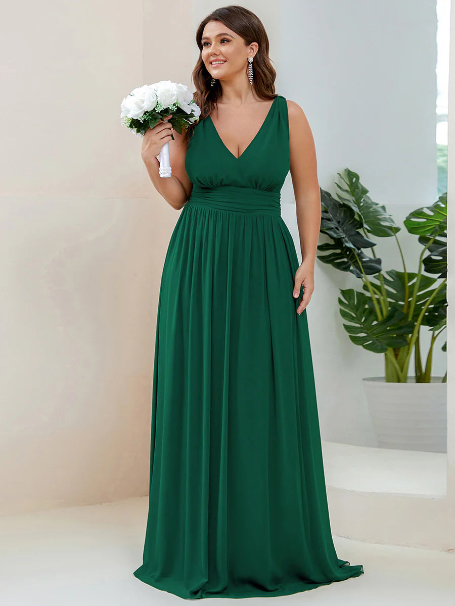 Double V-Neck Maxi Long Wholesale Plus Size Evening Dresses