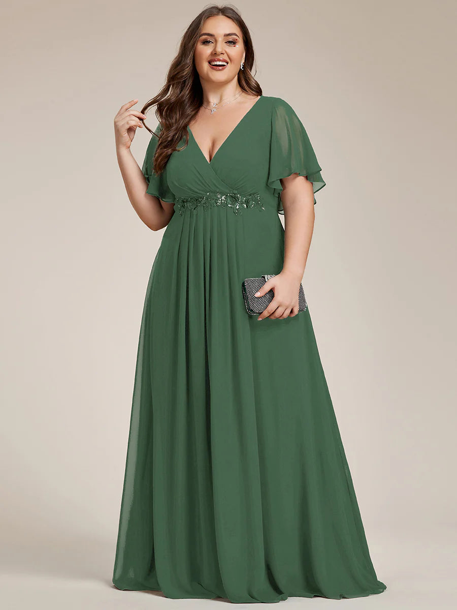 Plus V Neck Appliques Pleated Wholesale Bridesmaid Dresses