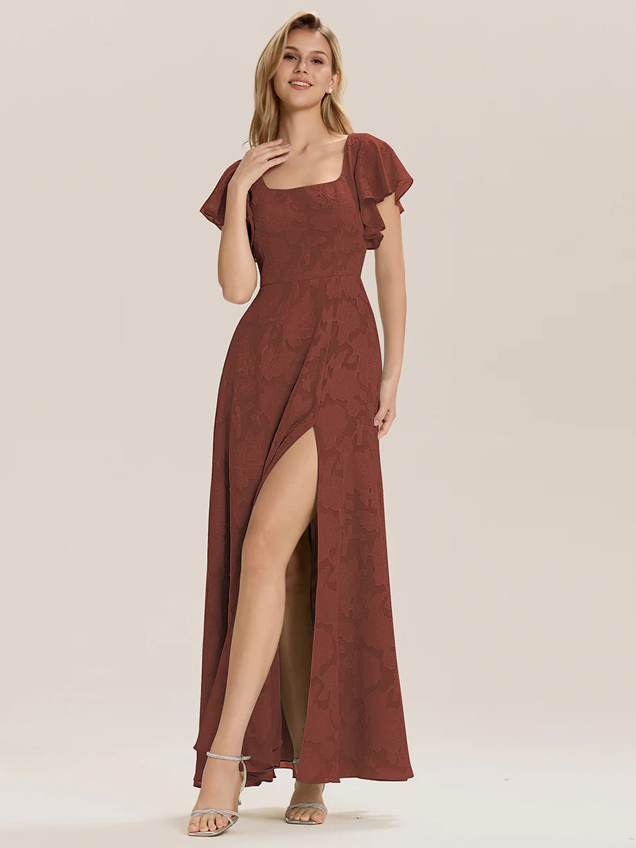 Short Sleeve Ruffle Tie-Front Backless A-Line Floor Length Evening Dresses