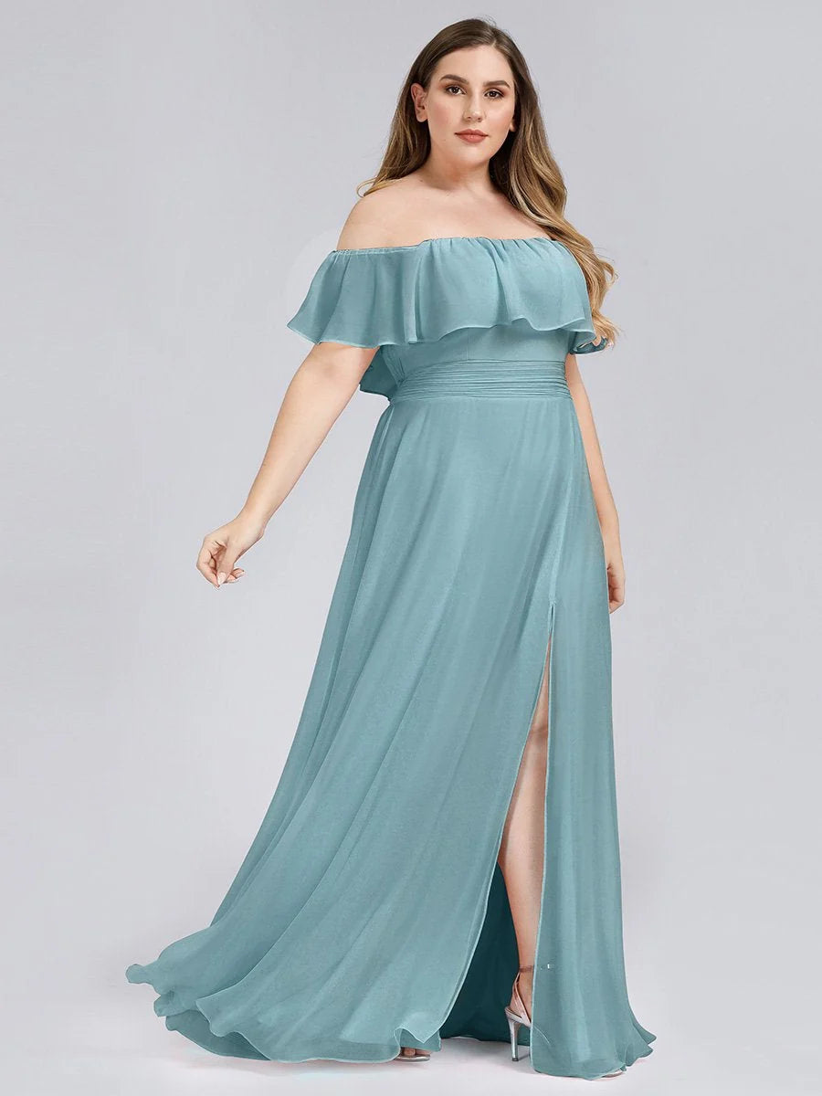 Women's Plus Size Ruffle Thigh Split Wholesale Bridesmaid Dresses