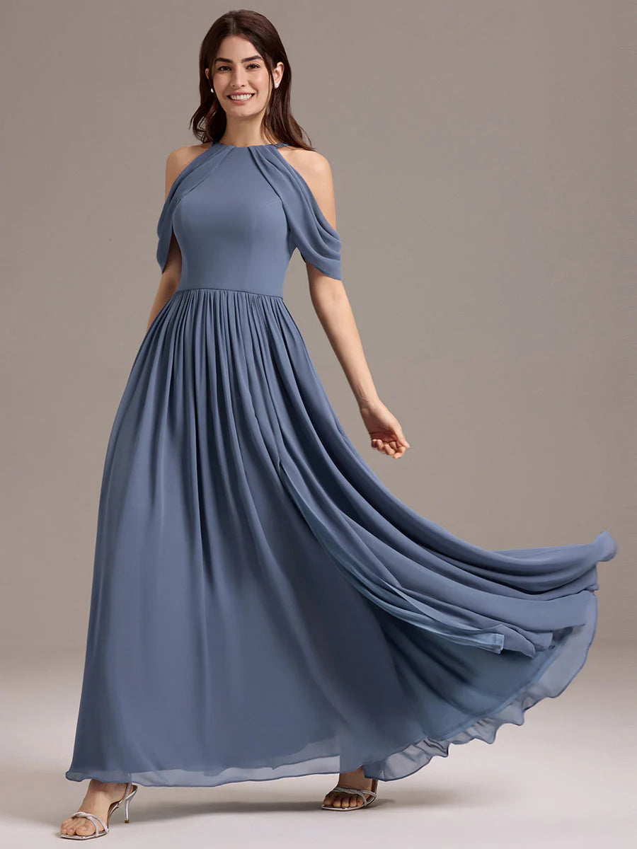 Mass Customization Sleeveless Cold Shoulder A-Line Floor Length Non-Stretch Bridesmaid Dresses