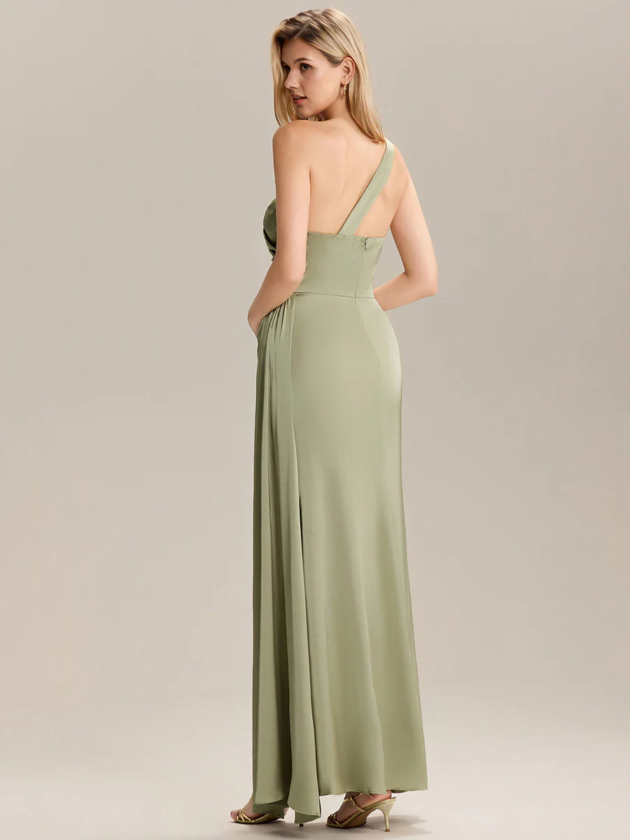 Sleeveless Asymmetrical Fishtail Non-Stretch Floor Length Bridesmaid Dresses
