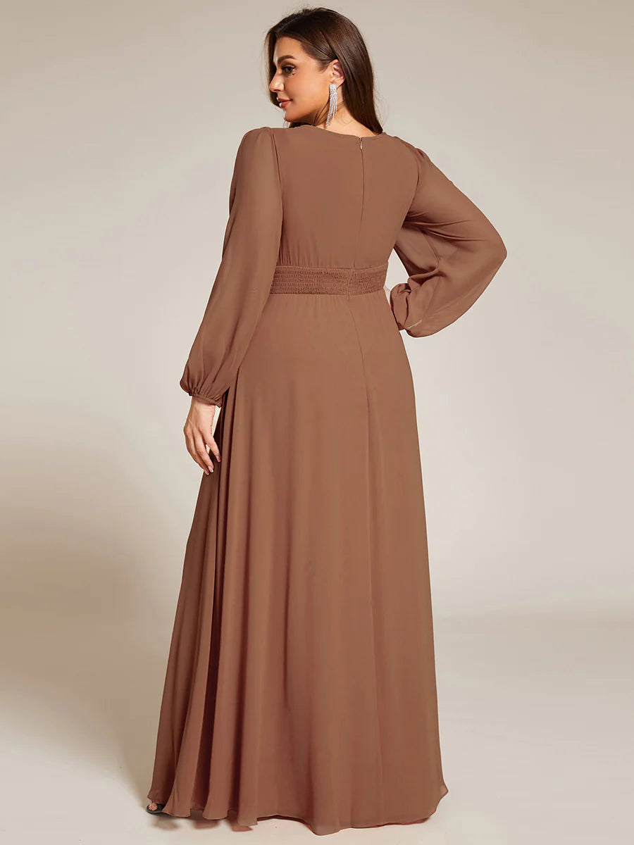 Plus Size Round Neck Wholesale Bridesmaid Dresses with Long Lantern Sleeves