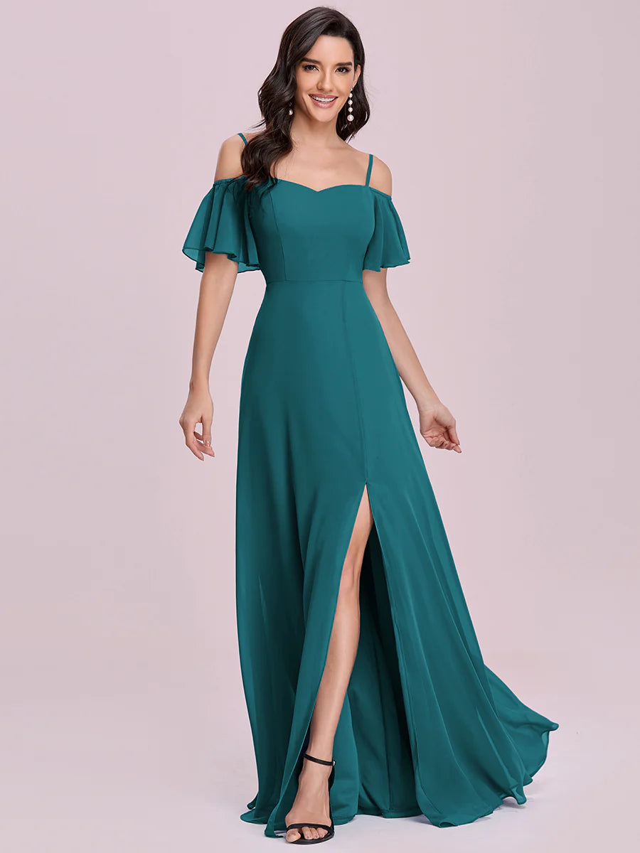 Wholesale High Split Chiffon Bridesmaid Dress With Spaghetti Straps
