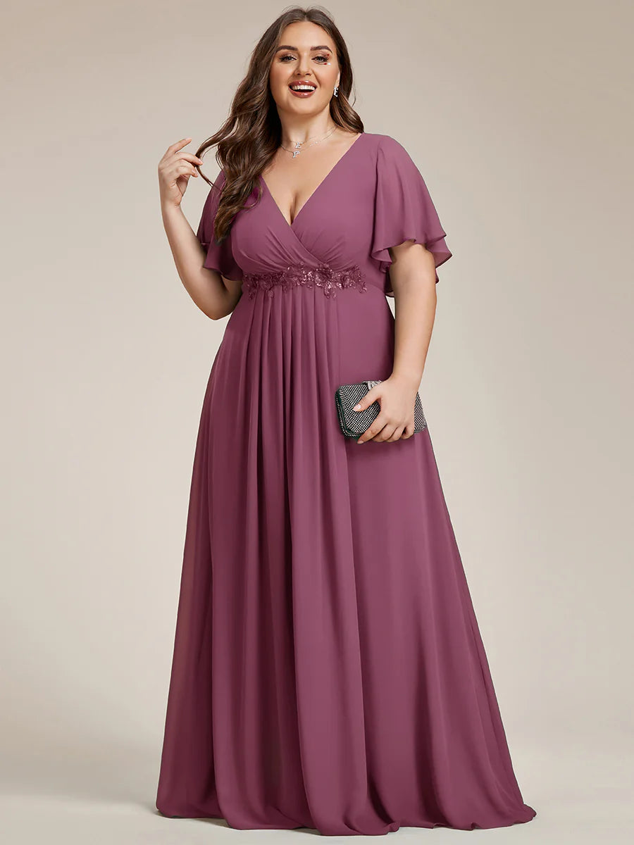 Plus V Neck Appliques Pleated Wholesale Bridesmaid Dresses