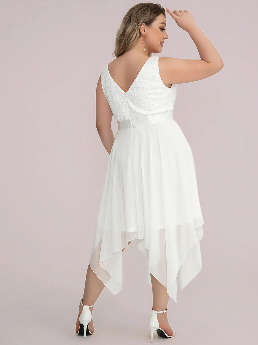 Plus Size Deep V Neck Asymmetrical Hem Sleeveless Wholesale Dresses
