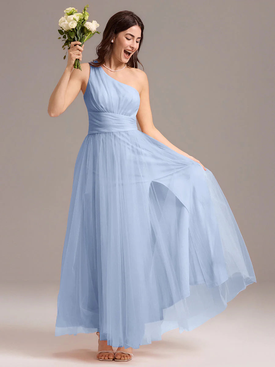 Custom Solutions Sleeveless Asymmetrical Pleated A-Line Floor Length Bridesmaid Dresses