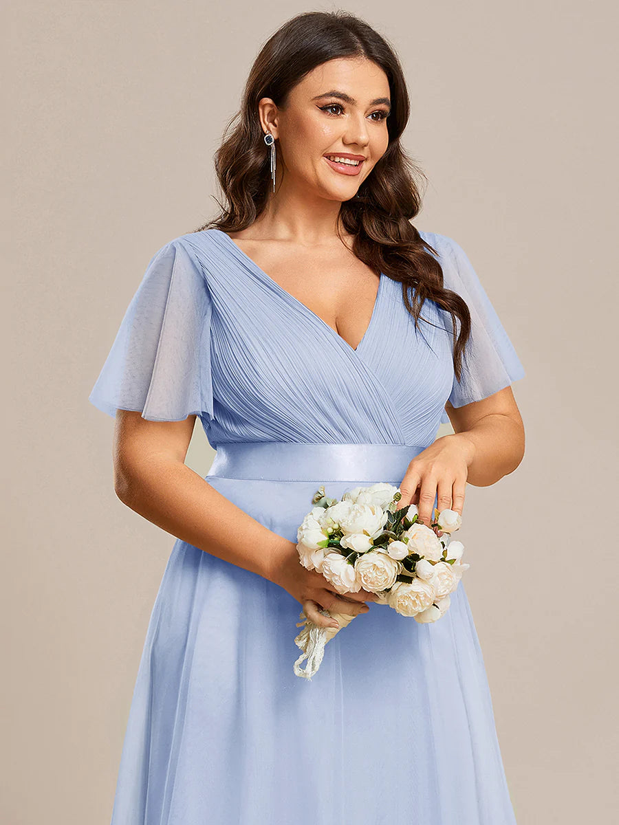 Plus Size Women's V-Neck Floor-Length Wholesale Bridesmaid Dresses