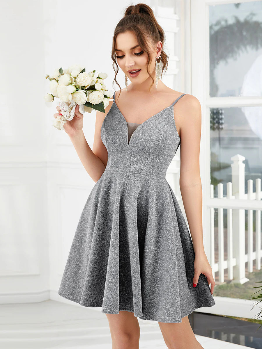 Fancy Wholesale Deep V Neck Above Knee Length Homecoming Prom Dress