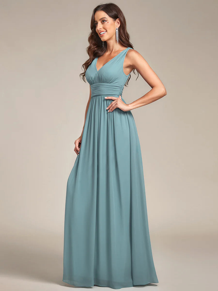 Elegant Double V-Neck Maxi Long Wholesale Bridesmaid Dresses
