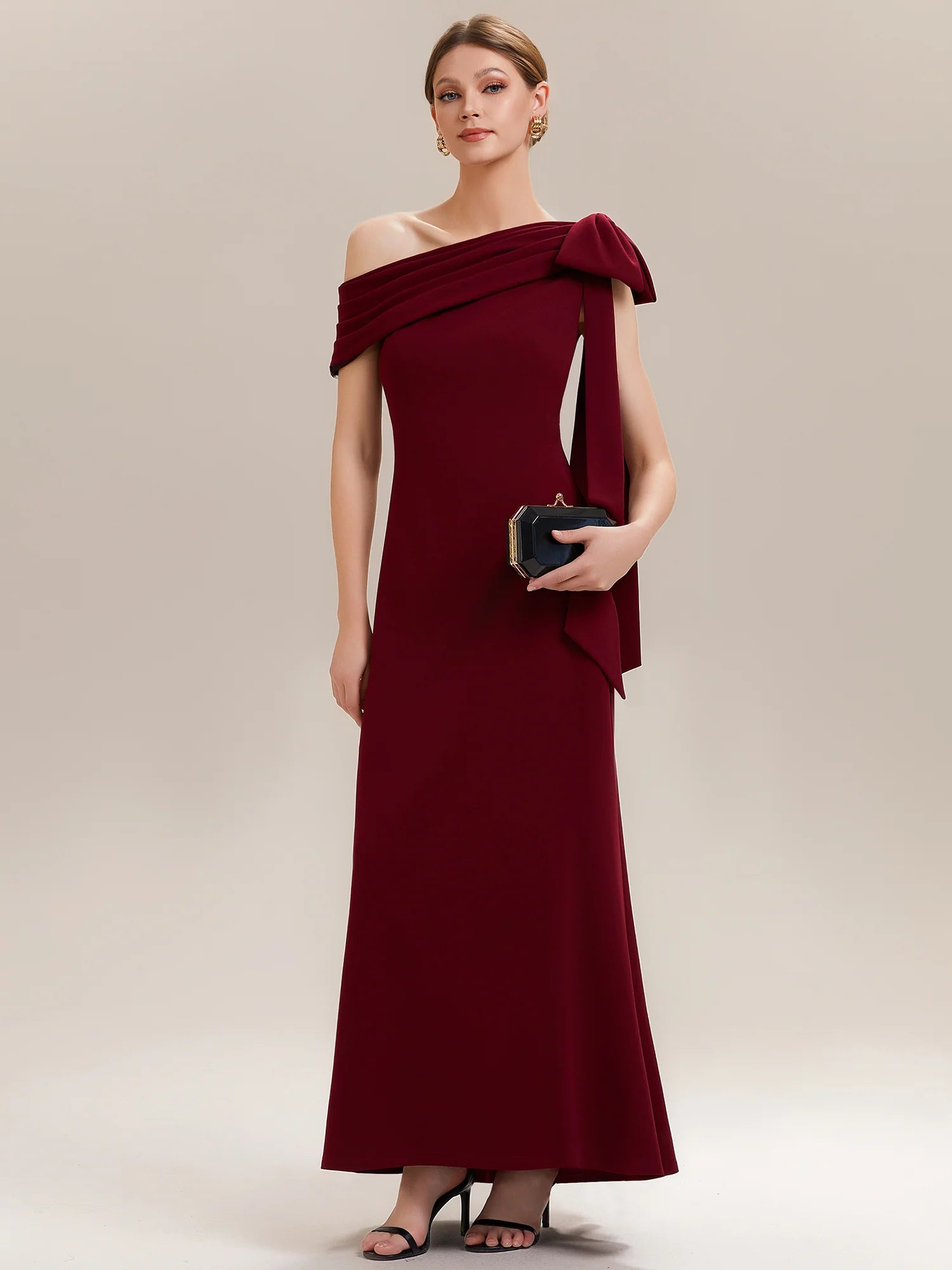 B2B-Exclusive Asymmetrical Sleeveless High Stretch Sheath Floor Length Wedding Guest Dress