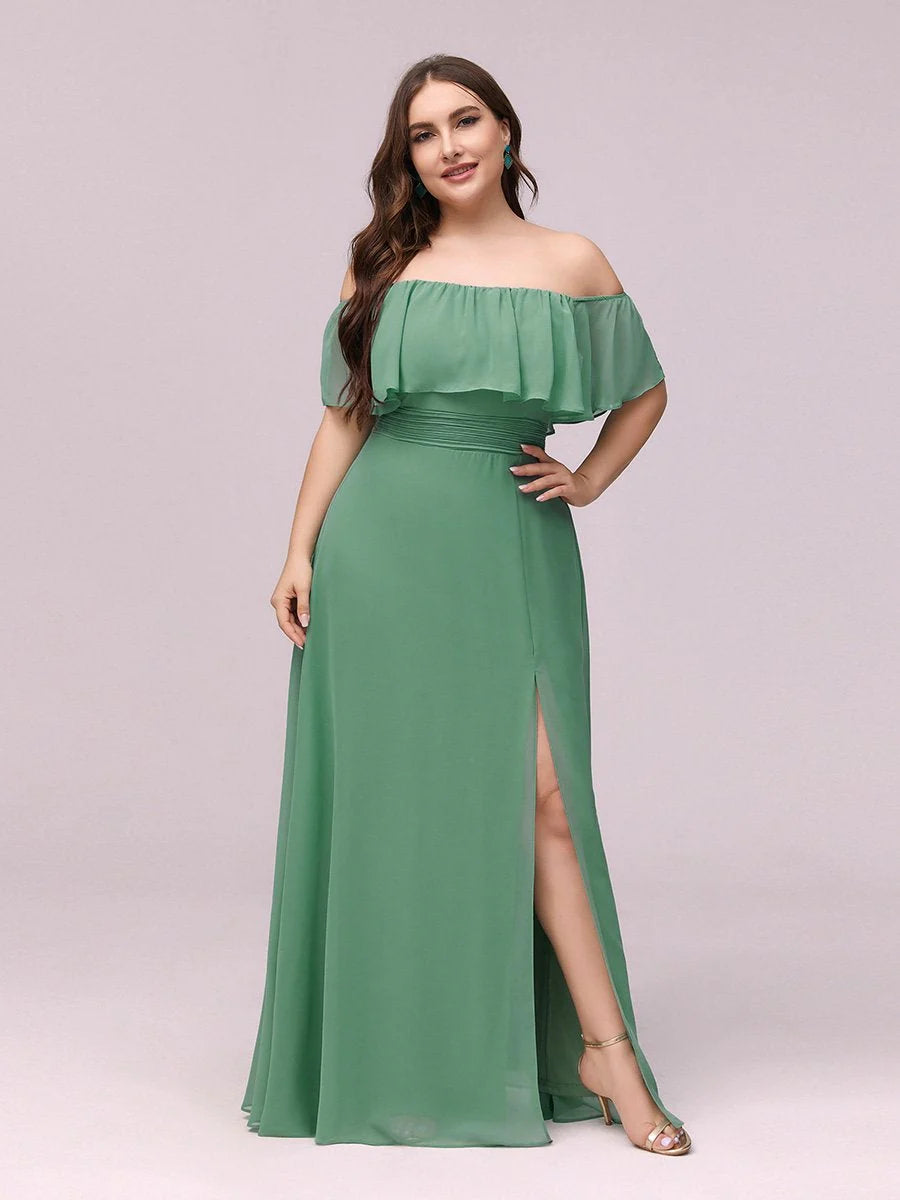 Women's Plus Size Ruffle Thigh Split Wholesale Bridesmaid Dresses