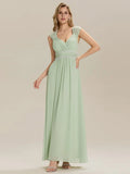 Custom Made Sleeveless Pleated Deep V-Neck A-Line Floor Length Dress; Bridesmaid Dresses