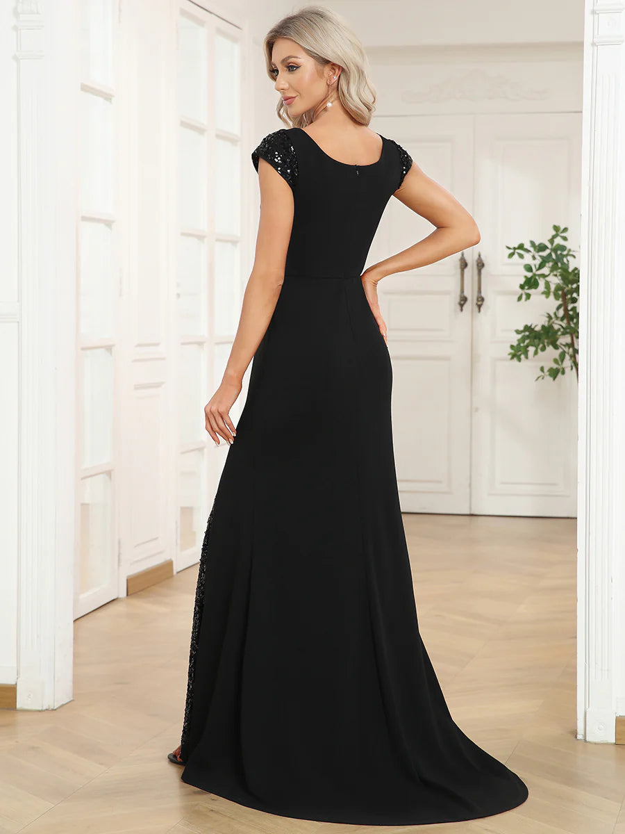 Sleeveless Deep V Neck Fishtail Floor Length Wholesale Evening Dresses
