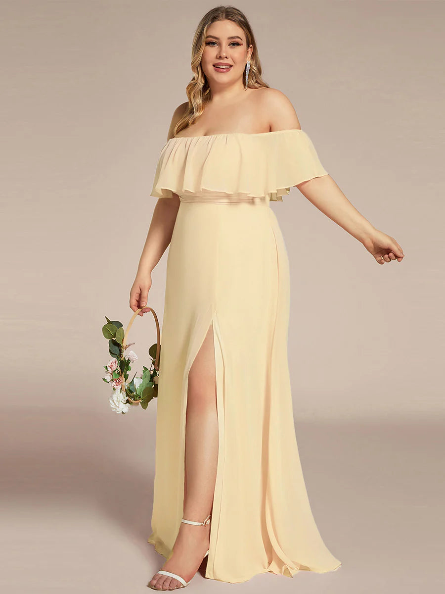 Women's Plus Size Ruffle Thigh Split Wholesale Bridesmaid Dresses